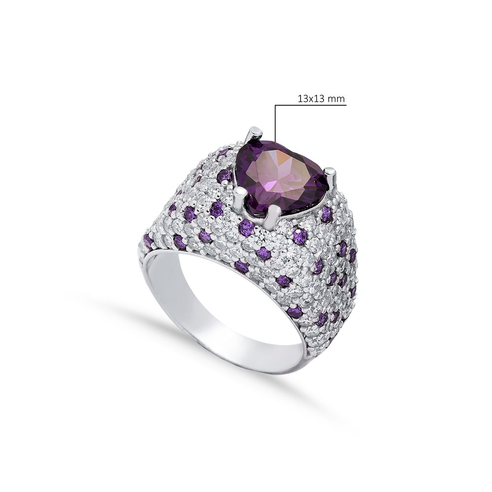 Amethyst CZ Heart Stones Cluster Ring