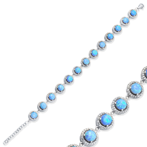 Silver Cluster Bracelet Round Shape Opal CZ