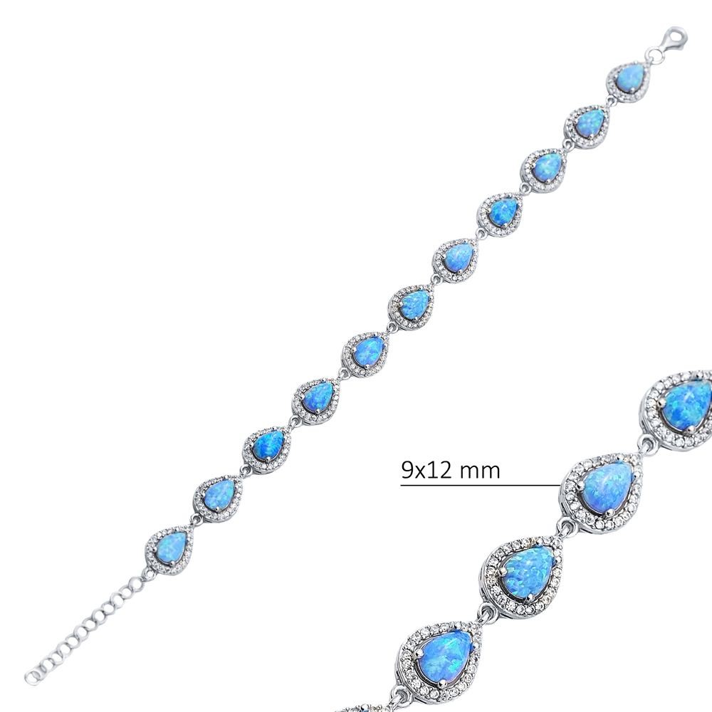 Opal CZ Pear Shape Cluster Bracelet Jewelry