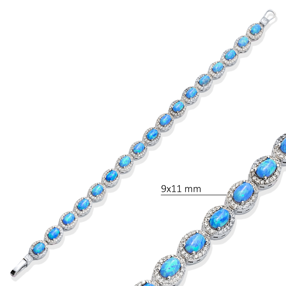 Silver Cluster Bracelet Opal CZ Oval Shape