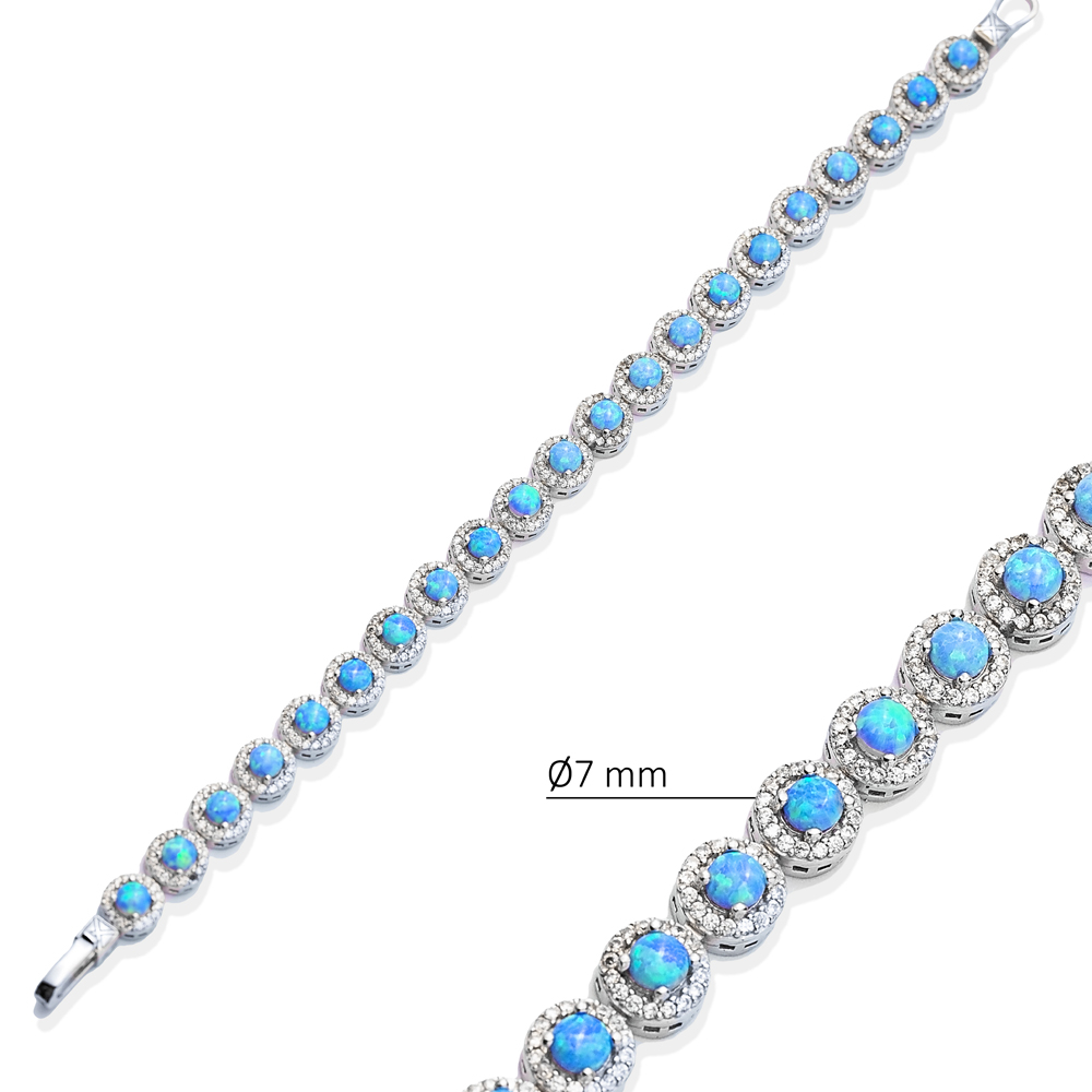 Round Shape Opal CZ Silver Cluster Bracelet