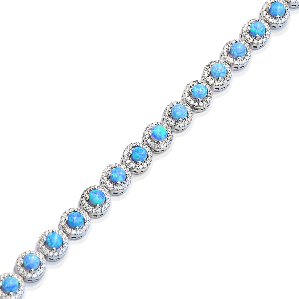 Round Shape Opal CZ Silver Cluster Bracelet