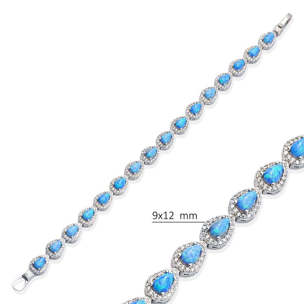 Silver Cluster Bracelet Pear Shape Opal CZ