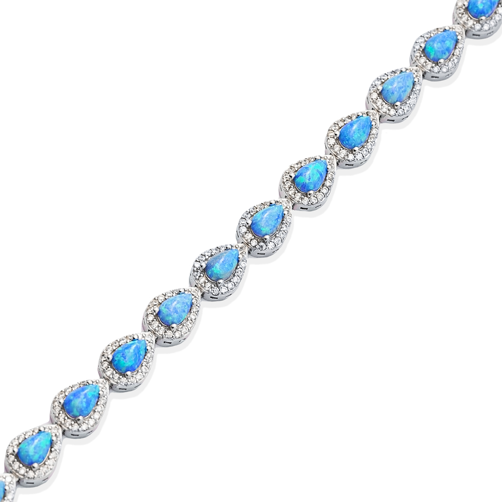 Silver Cluster Bracelet Pear Shape Opal CZ