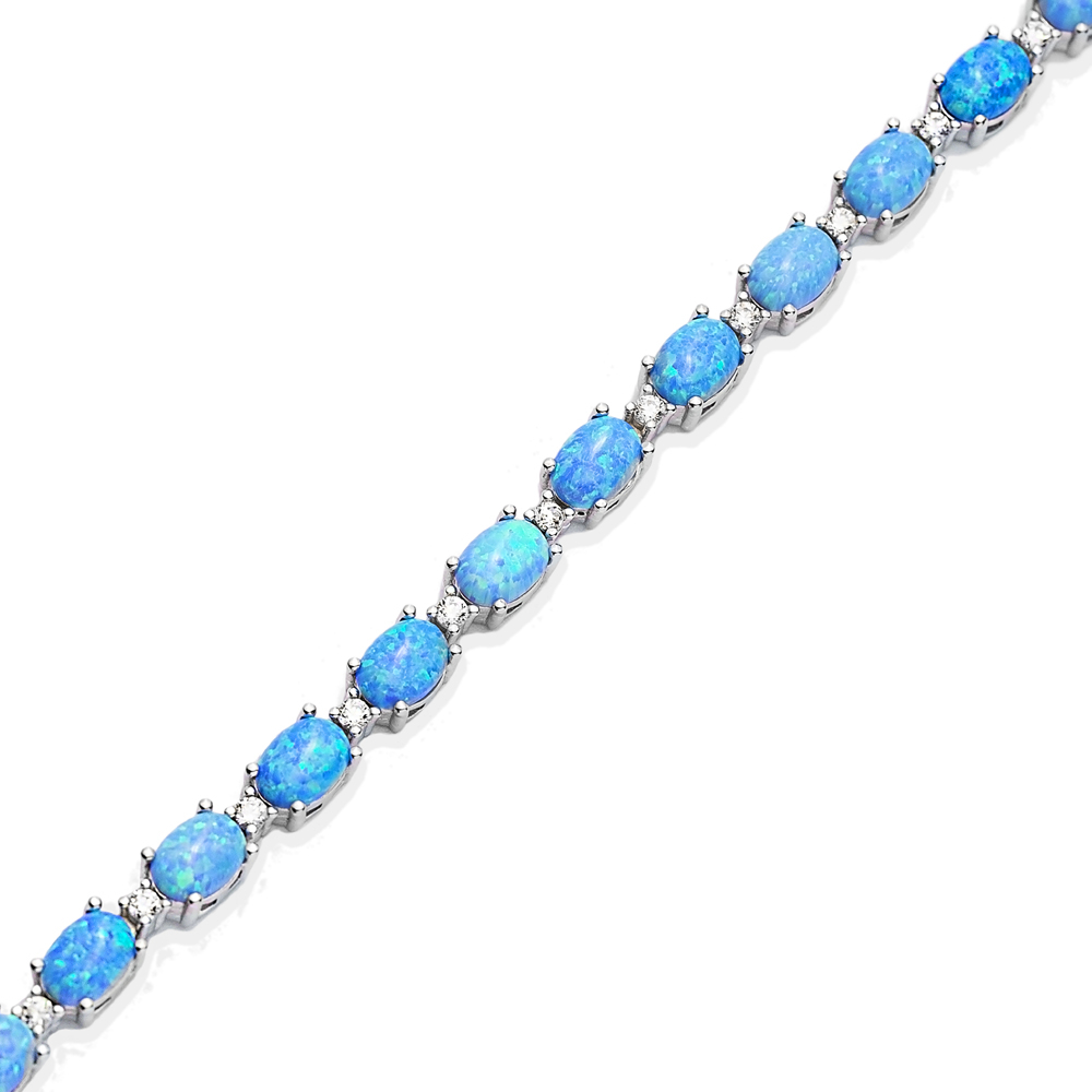 Oval Opal CZ Cluster Bracelet Silver Jewelry