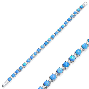 Round Opal CZ Stone Cluster Bracelet Silver