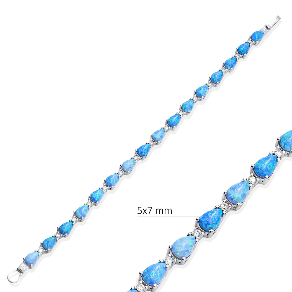 Pear Shape Opal CZ Cluster Bracelet Silver