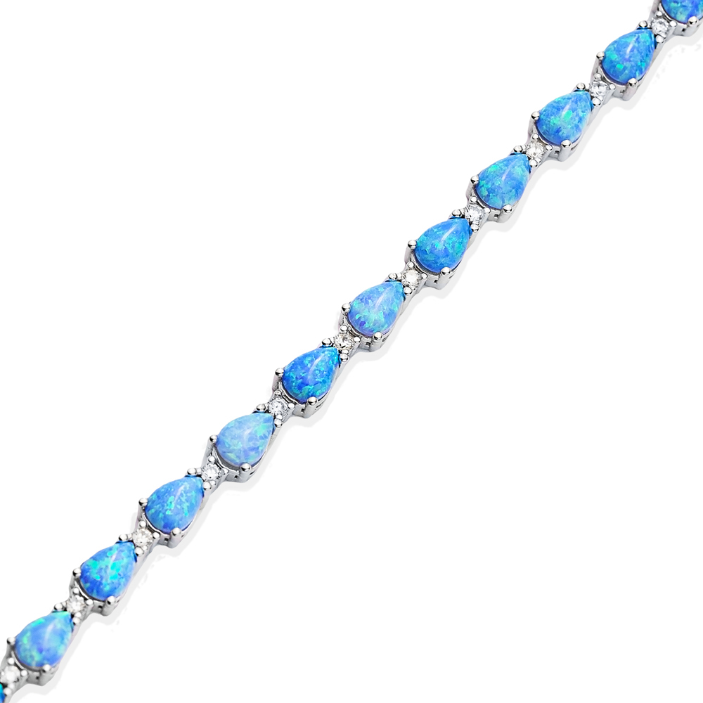 Pear Shape Opal CZ Cluster Bracelet Silver