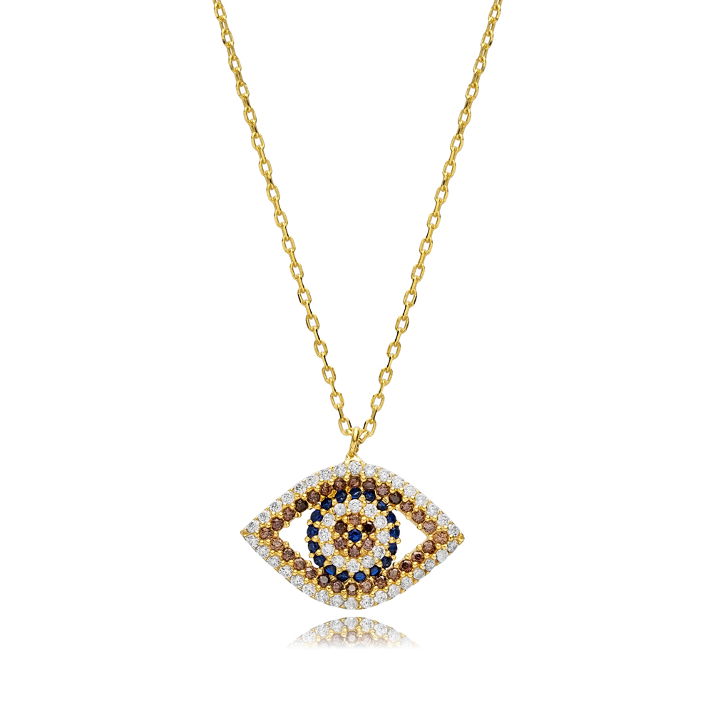 Brown Sapphire CZ Stone Evil Eye Necklace