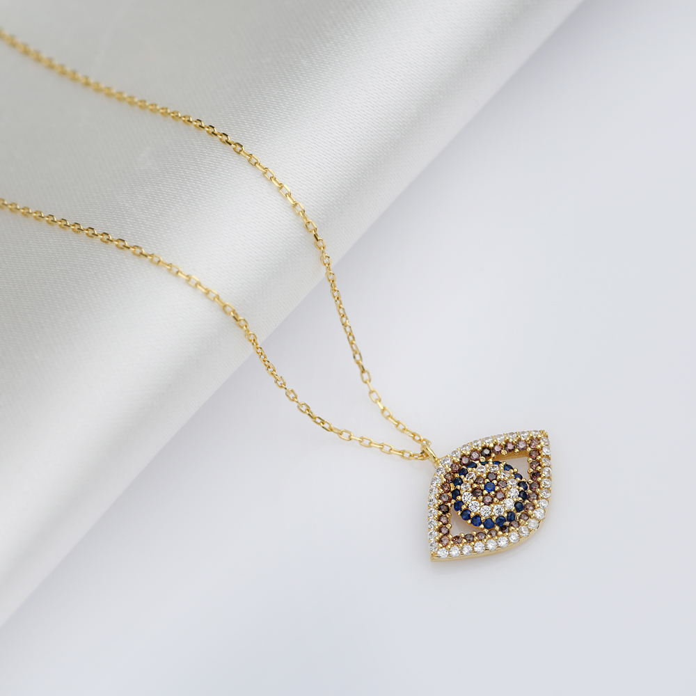 Brown Sapphire CZ Stone Evil Eye Necklace