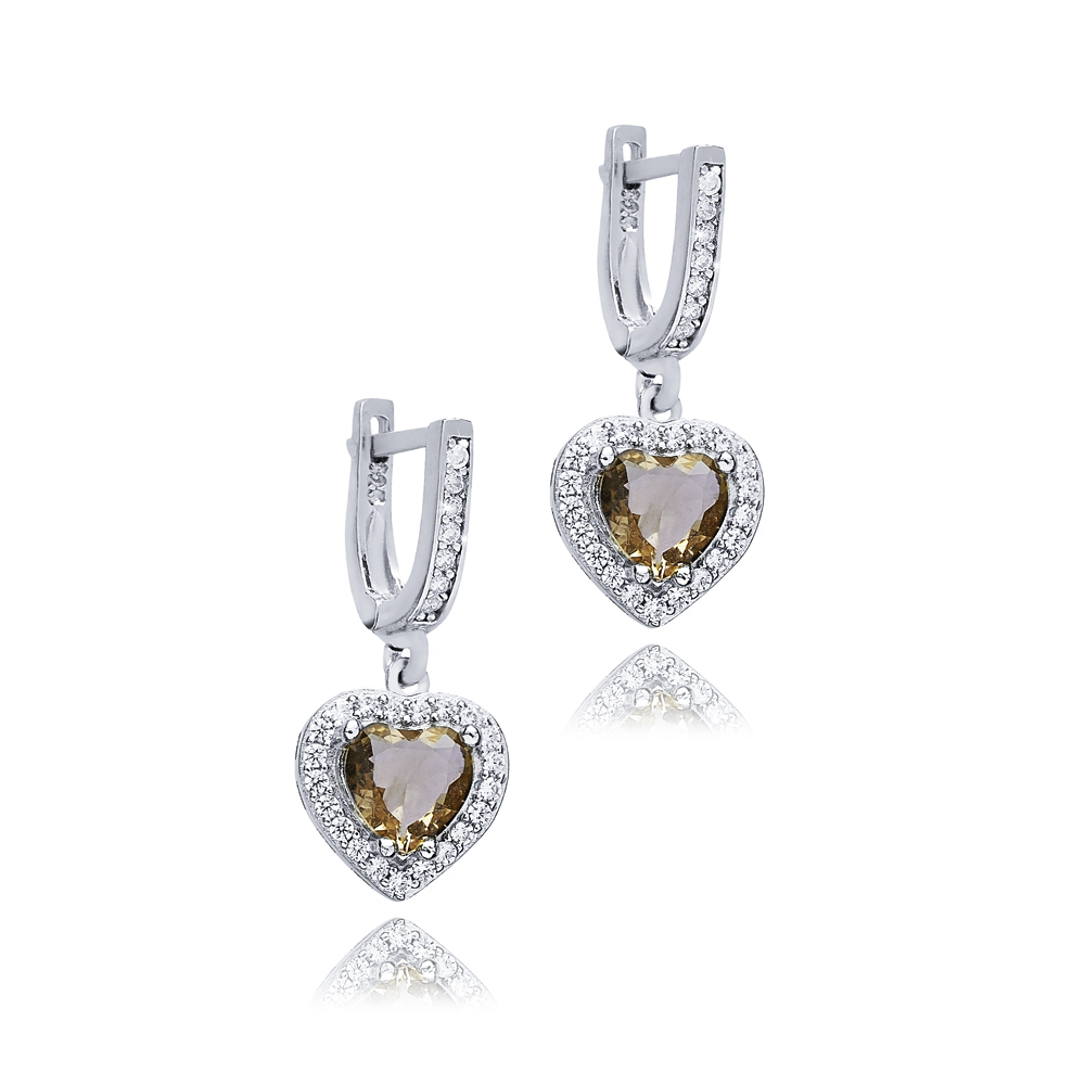 Heart Zultanite CZ Silver Dangle Earrings