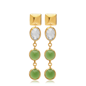 Quartz Round Oval Gold Bezel Silver Stud Earrings