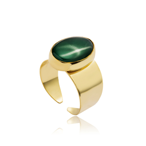 Green Agate Adjustable Ring 925