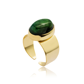 Green Tiger Eye Adjustable Ring 925