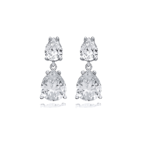 Clear CZ Pear Cluster Earrings
