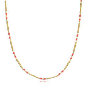 Salmon Enamel 925 Chain Necklace Silver