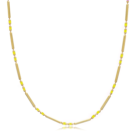 Yellow Enamel Chain Necklace 925 Silver