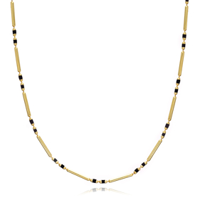 Black Enamel Chain Necklace 925 Silver