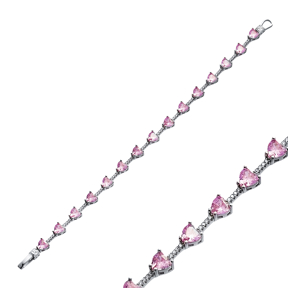 Pink Quartz Bracelet CZ Heart Shape