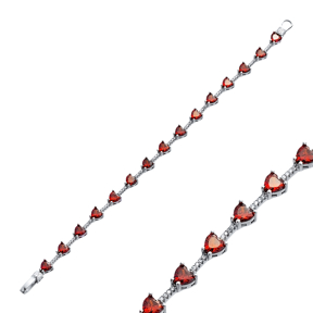 Heart Garnet CZ Stone Cluster Bracelet 925