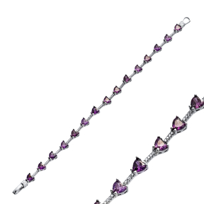 Heart Amethyst Stone CZ Cluster Bracelet