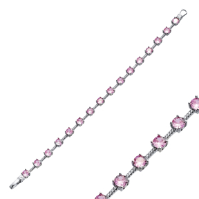 Pink CZ Round Cluster Bracelet Silver