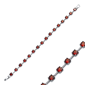 Round Garnet CZ 925 Cluster Bracelet