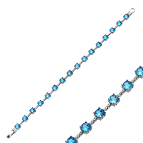 Cluster Bracelet Aquamarine Round CZ 925