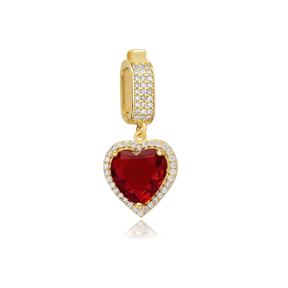 Heart Garnet CZ Dangle Charm For Bangle