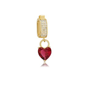 Garnet Heart Dangle Charm For Bangle CZ 925