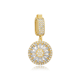 Round Baguette CZ Charm for Bangle Silver