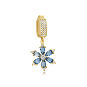 Flower Aquamarine CZ Charm for Bangle