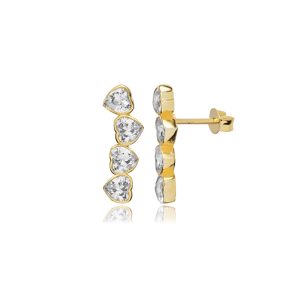 Four Heart Shiny CZ Silver Stud Earrings