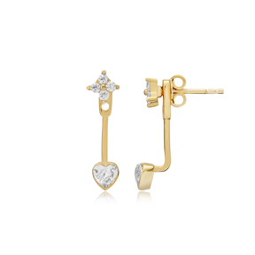 Heart Flower CZ Ear Jackets Earring