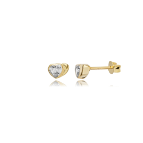 Minimal Heart CZ Silver Stud Earrings