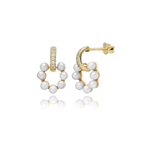 Hollow Round Pearl CZ Stud Earring