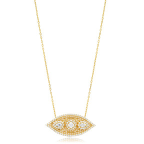 Clear CZ Evil Eye Silver Charm Necklace
