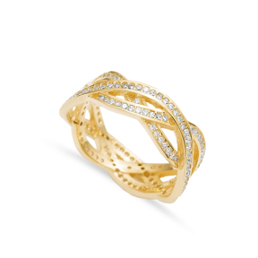 Braid Design White CZ Stone Silver Band Ring