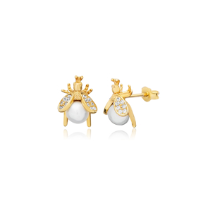 Cute Bee Design CZ Stone Silver Stud Earring
