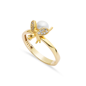 Cute Bee Design CZ Stone Silver Cluster Ring