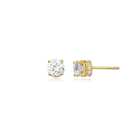 Classic Design CZ Stone Silver Stud Earrings