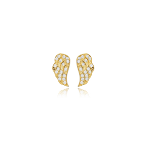 Angel Wing Design CZ Silver Stud Earrings