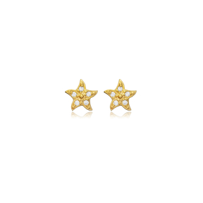 Star Design CZ Stone Silver Stud Earrings