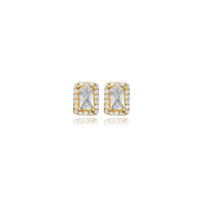 Rectangle Baguette 925 Silver Stud Earrings