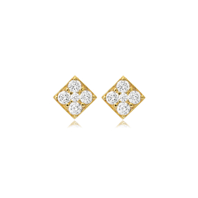 Square Design CZ 925 Silver Stud Earrings