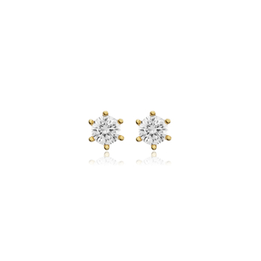 5 mm Six Claw Round CZ Silver Stud Earring