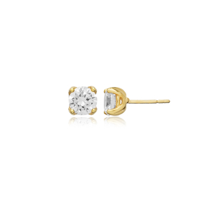 6mm Four Claw Round Stud Earring CZ Stone
