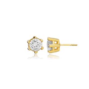 Six Claw Round CZ Stud Earring 925 Jewelry
