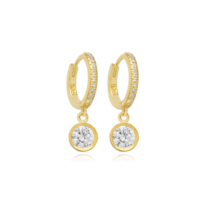 Round CZ Charm Dangle Earring Jewelry 925