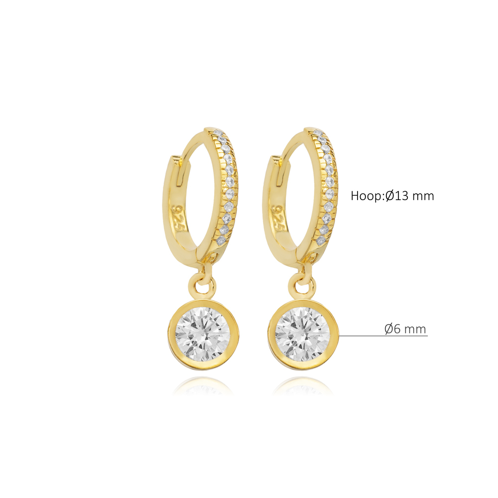Round CZ Charm Dangle Earring Jewelry 925